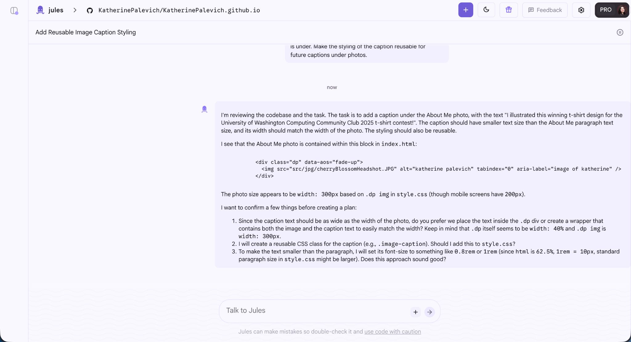 Jules responding with clarifying questions