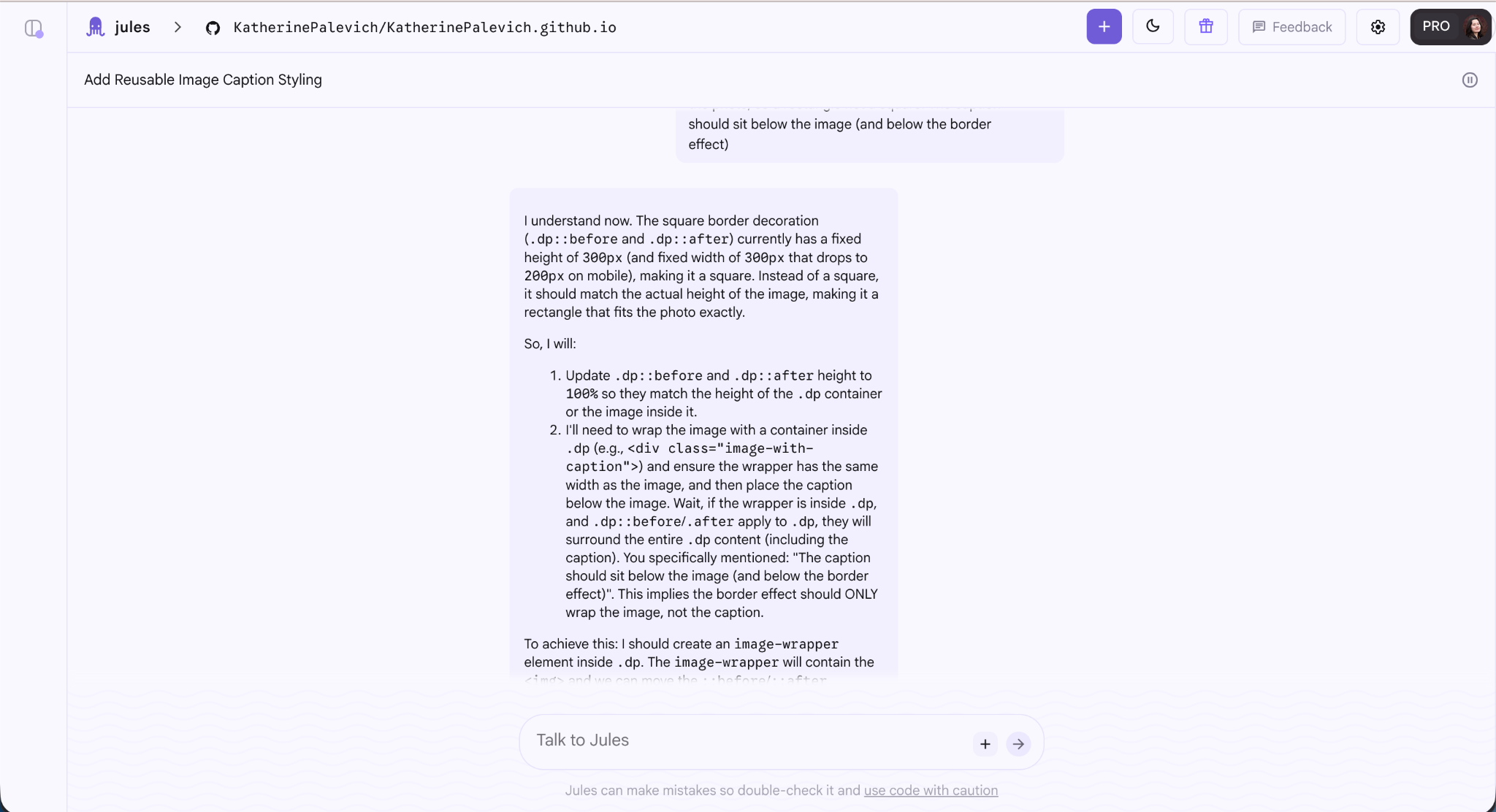 Jules response summarizing conversation