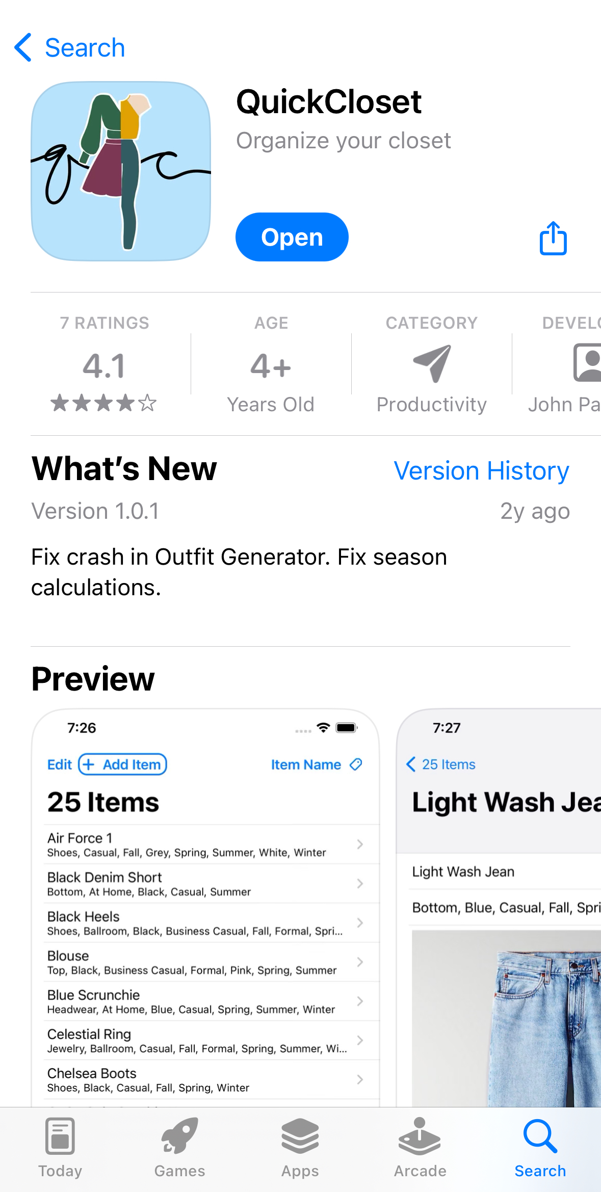 Quick Closet app store preview image